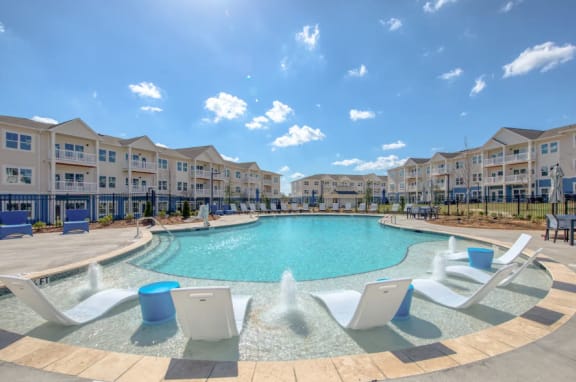 Sundeck and Lounge Chairs near Resort-Style Swimming Pool at Mason Augusta Apartments