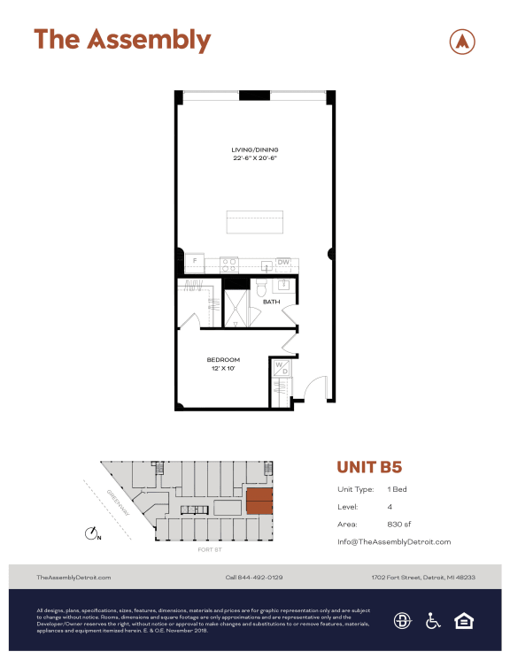 1 Bedroom 1 Bathroom A Floor plan 1 Bedroom 1 Bathroom A Floor plan at The Assembly, Michigan
