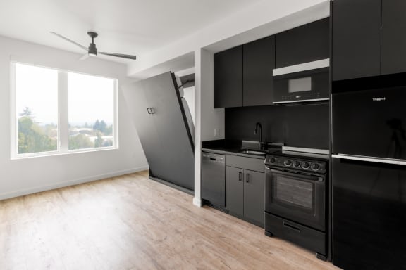 Studio Kitchen View at Nomad Apartments, Portland, OR