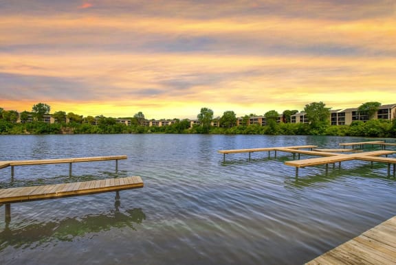 private docks at sunset at The Waverly, Michigan, 48111