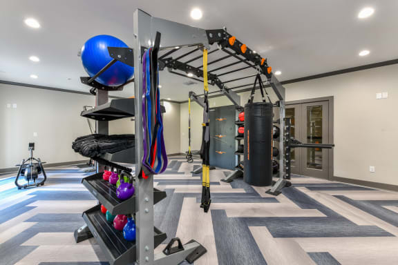 Fitness Center With Modern Equipment at The Retreat at Steeplechase, Texas, 77065