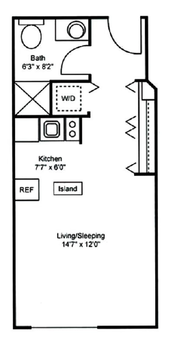 Studio, 1 & 2 Bedroom Floor Plans in Maple Grove Birchwood Apartment