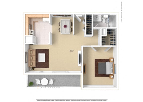 1 Bed 1 Bath Floor Plan 1 Bed 1 Bath Floor Plan at The Aspen, Alexandria, VA,22305