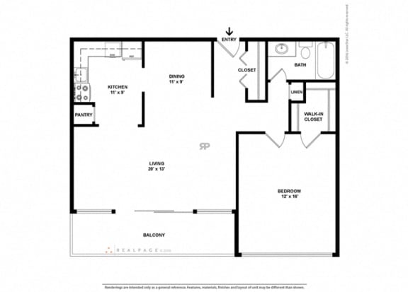 1 Bedroom 1 Bath Floor Plan 1 Bedroom 1 Bath Floor Plan at The Aspen, Alexandria, 22305