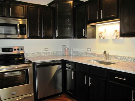 High-fashion kitchen fixtures at Somerset Place Apartments, Chicago