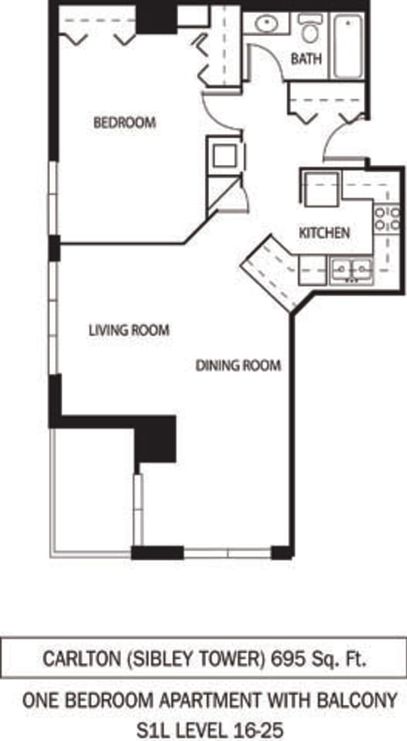 Galtier Towers Carlton Floor Plan Galtier Towers Apartments in Lowertown, St. Paul, MN 1 Bedroom 1 Bath Apartment