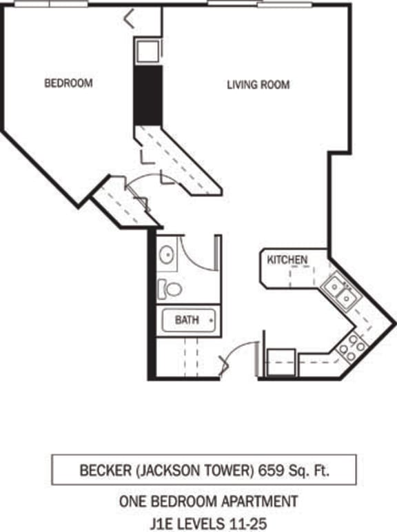 Galtier Towers Becker Floor Plan Galtier Towers Apartments in Lowertown, St. Paul, MN 1 Bedroom 1 Bath Apartment