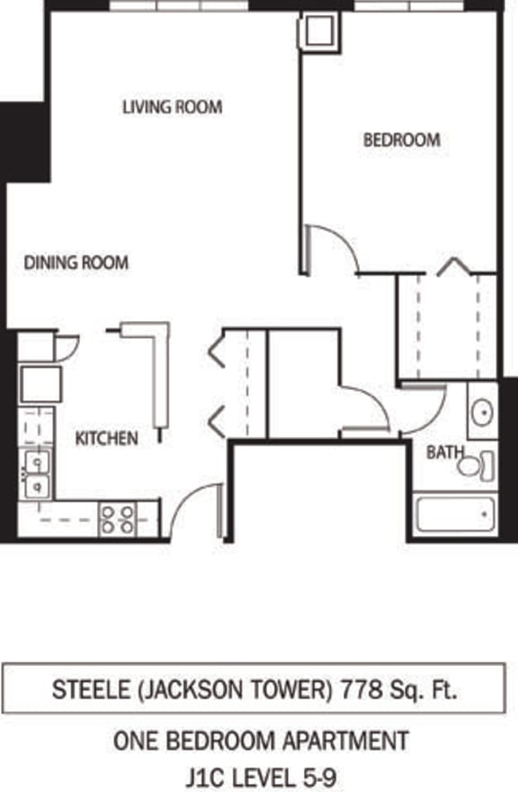 Galtier Towers Steele Floor Plan Galtier Towers Apartments in Lowertown, St. Paul, MN 1 Bedroom 1 Bath Apartment