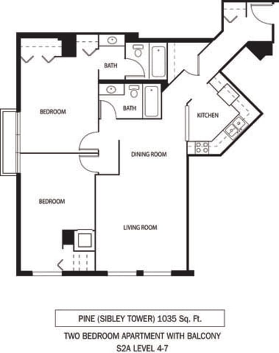 Galtier Towers Pine Floor Plan Galtier Towers Apartments in Lowertown, St. Paul, MN 2 Bedroom 2 Bath Apartment