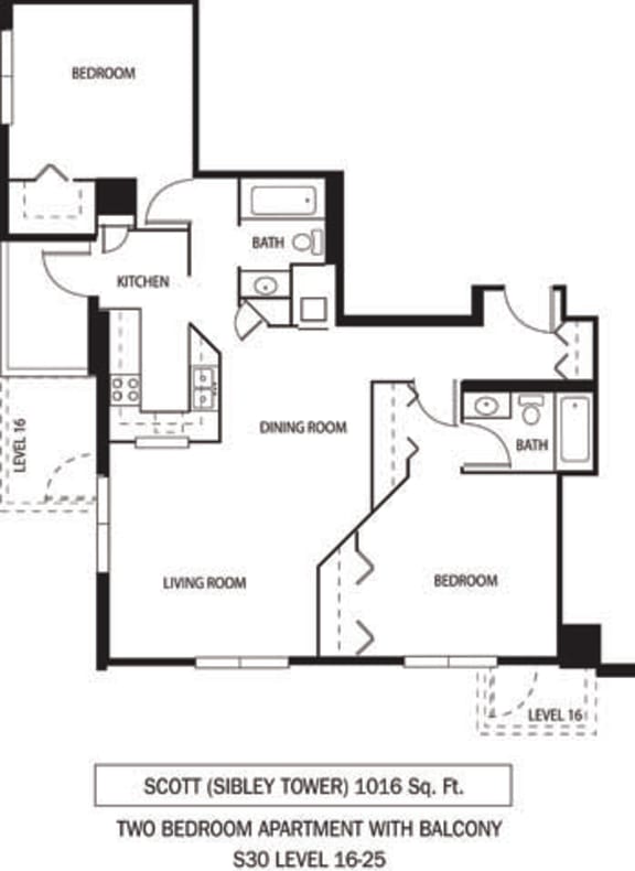 Galtier Towers Scott Floor Plan Galtier Towers Apartments in Lowertown, St. Paul, MN 2 Bedroom 2 Bath Apartment