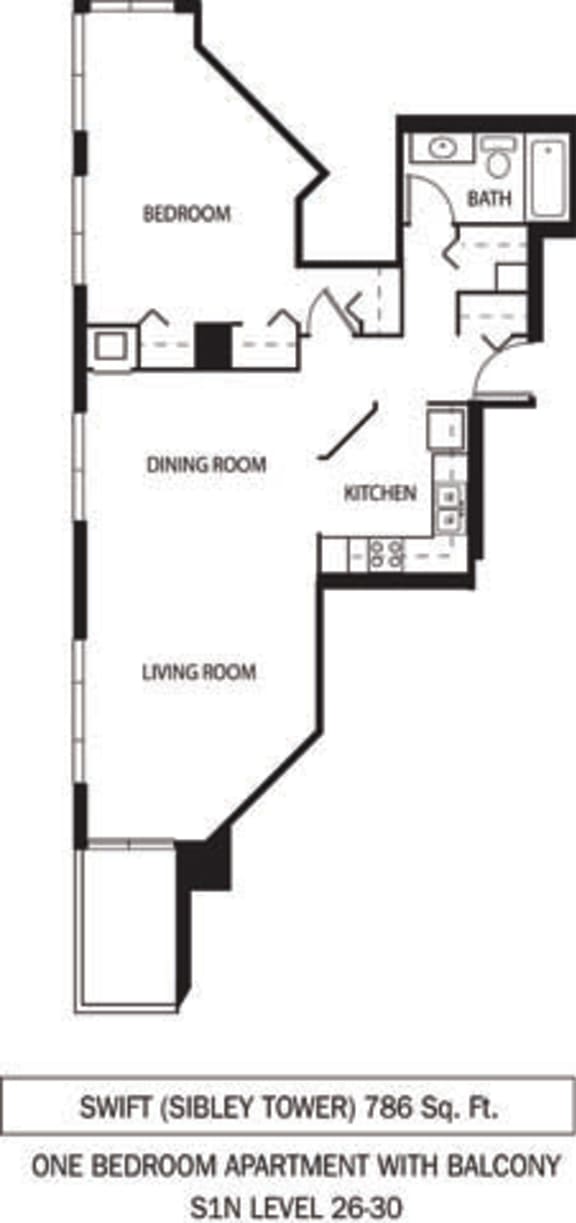 Galtier Towers Swift Floor Plan Galtier Towers Apartments in Lowertown, St. Paul, MN 1 Bedroom 1 Bath Apartment