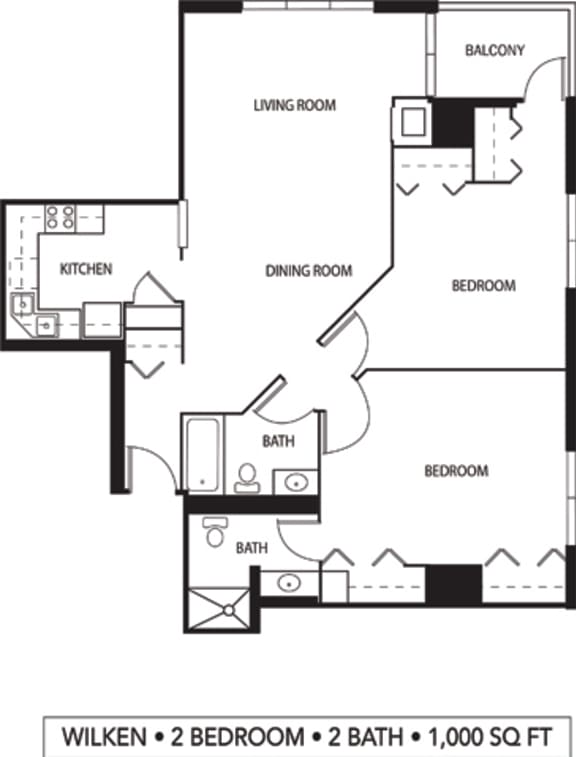 Galtier Towers Wilken Floor Plan Galtier Towers Apartments in Lowertown, St. Paul, MN 2 Bedroom 2 Bath Apartment