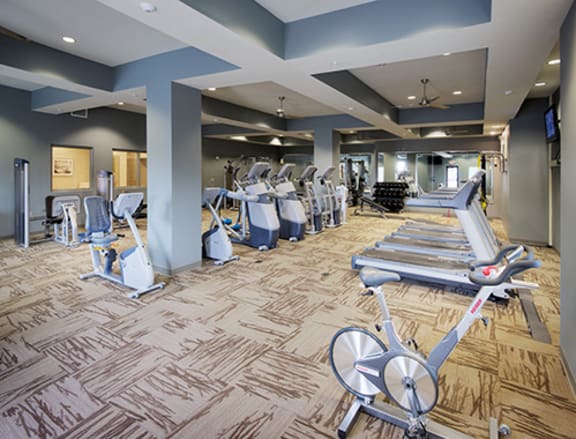 Large Fitness Center with cardio machines at LangTree Lake Norman Apartments, North Carolina