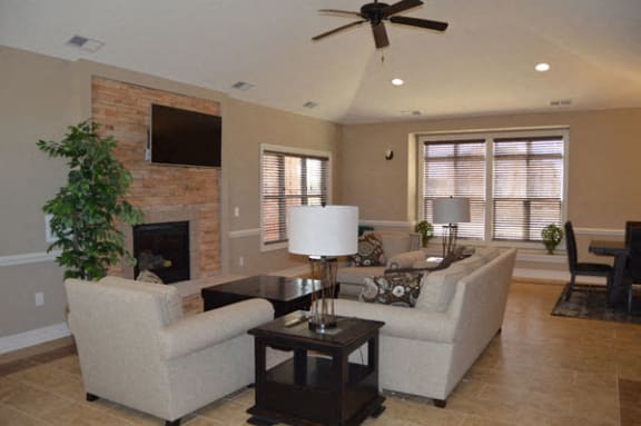 Community Building with Fireplace at Stoney Pointe Apartment Homes in Wichita, KS