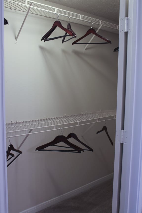This is a photo of a walk-in closet at the Sanctuary at Fishers Apartments in Fishers, IN.