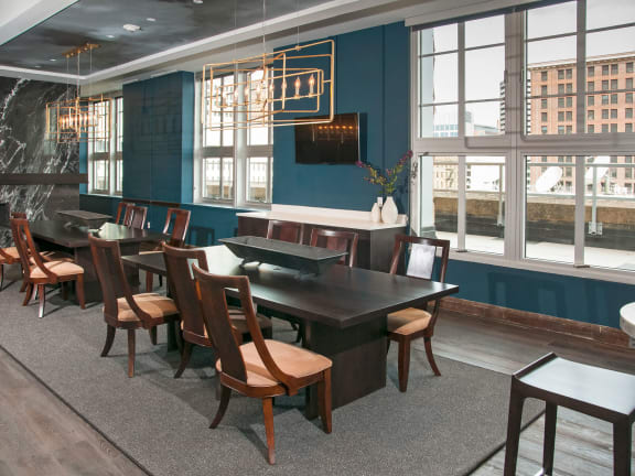 Boardroom with a kitchen and lobby area at Custom House, Minnesota, 55101