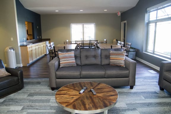 Couch and coffee table in the clubhouse at Southwind Villas