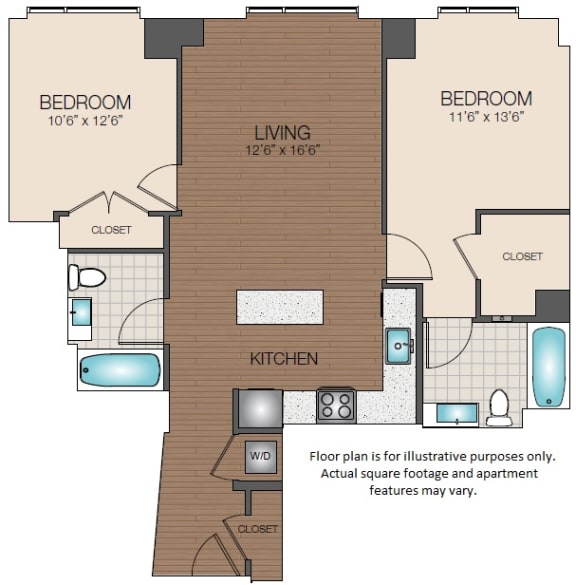 Floorplan B1 2 bedroom 2 bath The Victor Apartments North Station