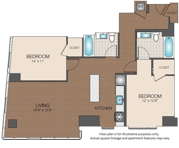 Floorplan B3a Luxury West End Apartments 2 bedroom 2 bathroom floorplan The Victor