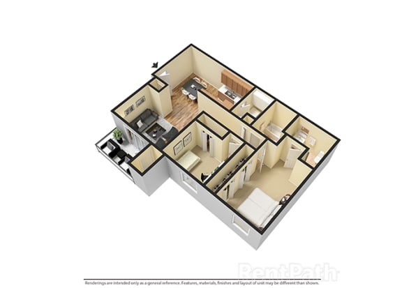 Two Bedroom 3D View Floor Plan at Walnut Creek Apartments, Indiana, 46902 Two Bedroom 3D View Floor Plan at Walnut Creek Apartments, Indiana, 46902