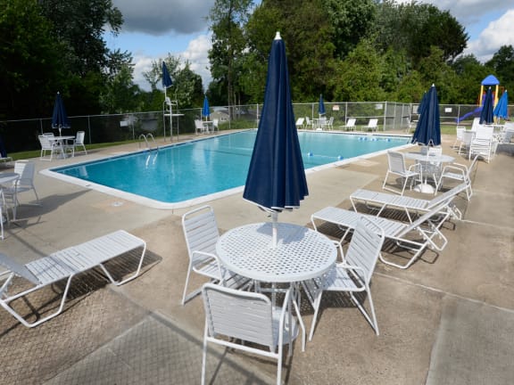 Private swimming pool and loungers at McDonogh Village
