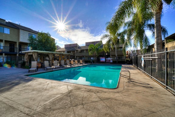 Lounge Swimming Pool With Cabana at Highlander Park Apts, Riverside, CA, 92507