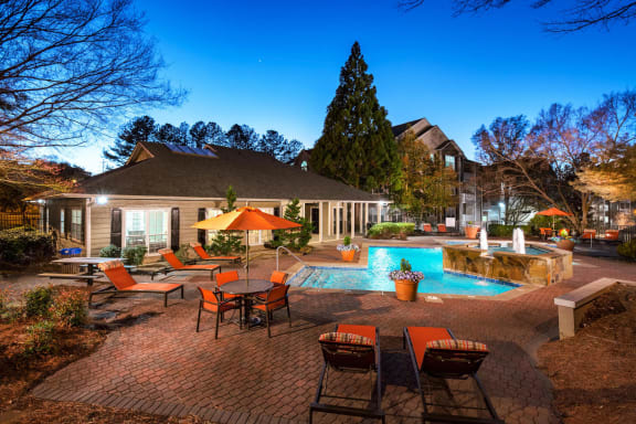 Resort Style Pool with Waterfall Feature and Poolside Wi-Fi Access at Park Summit Apartments, Decatur, GA 30033