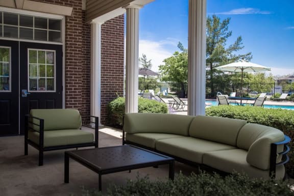 Open air seating at The Reserve at Williams Glen Apartments, IN, 46077