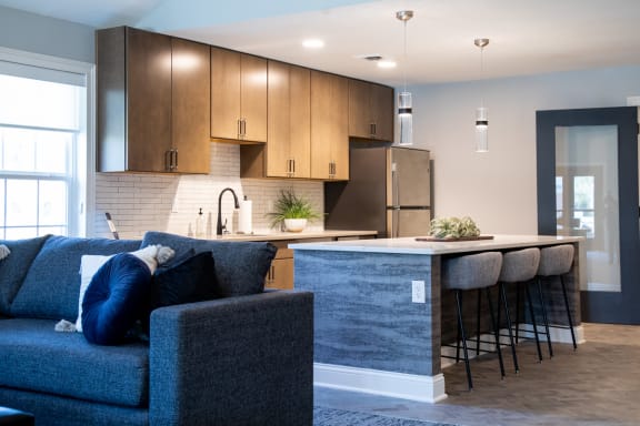 Demo kitchen in clubhouse at Governor Square Apartments, Carmel, Indiana