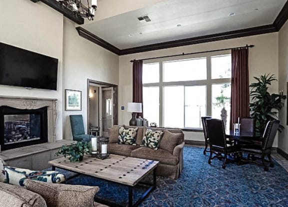 Lounge Area With Fireplace at Villa Faria Apartments, Fresno, California