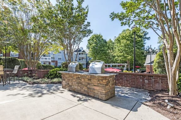 Grilling Area with Propane Grills at The Village Apartments, Raleigh, NC, 27615