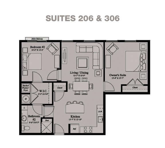 Paradise 2 Bedroom,1 Bath Floor Plan Paradise 2 Bedroom,1 Bath Floor Plan at Village Center Apartments At Wormans Mill*, Frederick, 21701