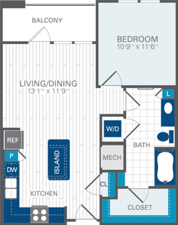 1 Bed 1 Bath A2 Floor Plan 1 Bed 1 Bath A2 Floor Plan at Azul Baldwin Park, Orlando, FL