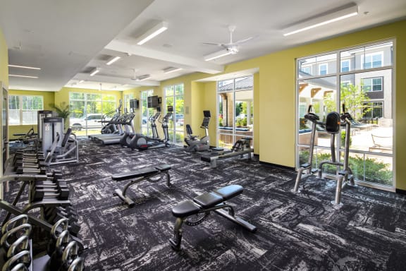 Expansive Fitness Center at The Flats at Ballantyne Apartments, Charlotte