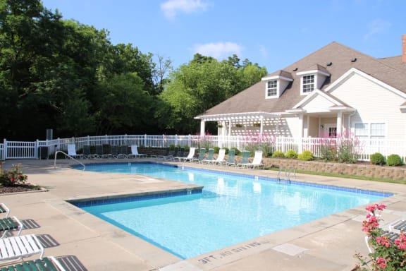 This is a photo of the Albemarle pool area at Fairfield Pointe Apartments in Fairfield, OH