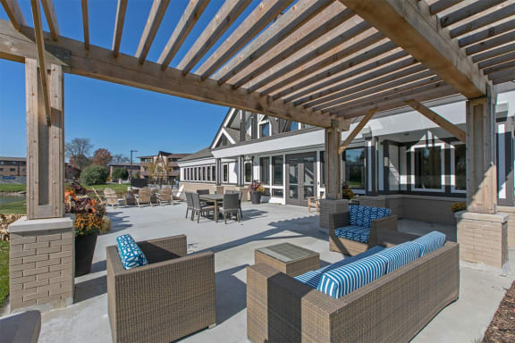Shaded Lounge Area by Pool at Westmont Village, Westmont, Illinois