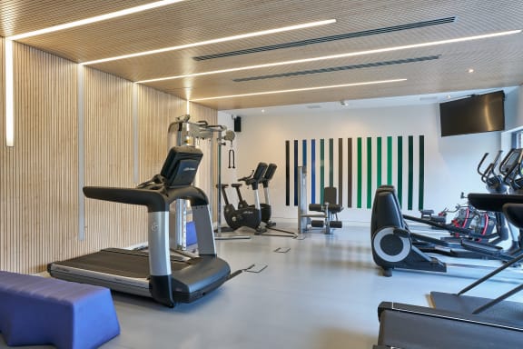 a gym with treadmills and other exercise equipment