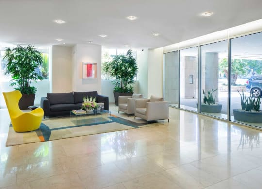 Westwood luxury apartments NMS Wilshire Margot  Lobby area with seating at Wilshire Margot, Los Angeles, CA Lobby area with seating