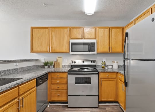 Model kitchen with stainless steel GE appliances