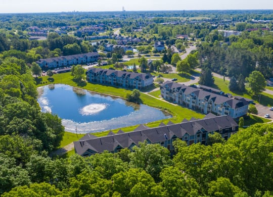 Aerial view of Canal Club Apartments in Lansing, MI