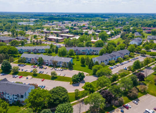Beautiful Aerial View of Trappers Cove Apartments, Lansing, Michigan