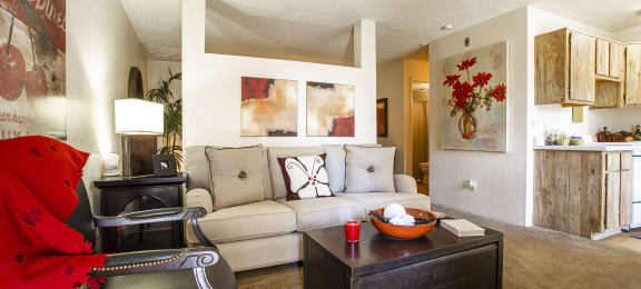 Living room at Comanche Wells Apartments in Albuquerque NM October 2020