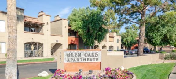 Welcome to Glen Oaks Apartments Property Signage with Flowers in  Glendale, 85301