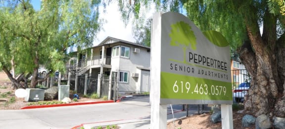 Welcome to Peppertree Senior Apartments signage