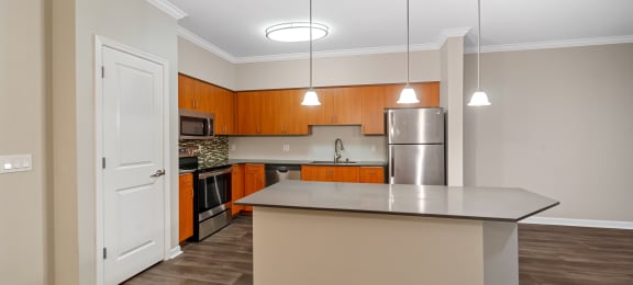 Kitchen island at Beaumont Apartments, 14001 NE 183rd Street, WA