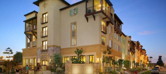 Front view of building l Royale Apartments in Westminster CA