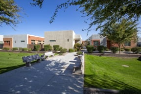 Courtyard seating at Casitas at San Marcos in Chandler AZ Nov 2020