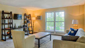 Living room with large windows | 2 bedroom apartment