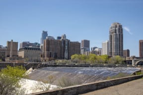 View of Minneapolis skyline featuring the Mississippi River Trails.
