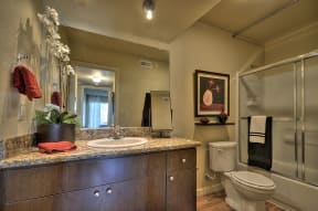  Bathroom with Granite Quartz Countertop Sink, Cabinets,  Shower, Bathtub